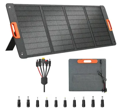 Immagine prodotto di Pannello solare portatile - Caricabatterie solare da 200 W - Pieghevole - Impermeabile - Cavo multifunzione 5-in-1 - Ideale per centraline di energia, campeggio, camper e sistemi off-grid