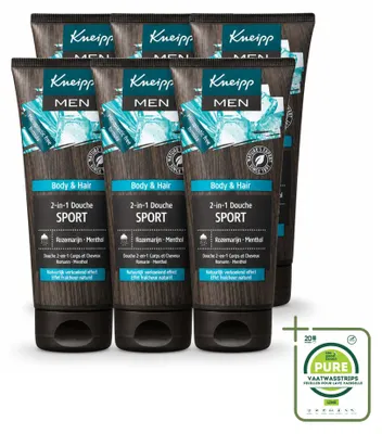 Obrázek produktu pro 6 kusů sprchového gelu a šamponu 2 v 1 Kneipp Men Sport – 200 ml – balení