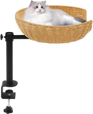 Produktbild von Katzenbett für Schreibtisch, 360° drehbar, mit 2 Plüschkissen, platzsparend, für Arbeitsplätze