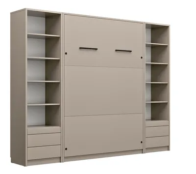 Produktbild von Schrankbett Wandbett Klappbett vertikal GN 140x200 mit Schreibtisch LED und 2 Regalen Congo