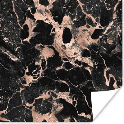 Produktbild von MuchoWow® Poster Marmor - Schwarz - Roségold 50x50 cm - Wohnzimmerdekoration