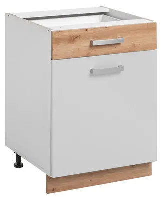 Image de Meuble bas de cuisine avec tiroir"Ava" - Blanc/Beige - L 60 x H 81 x 56 cm