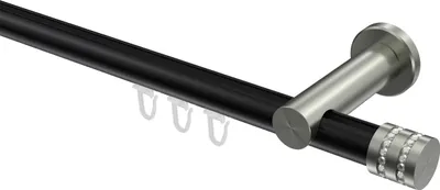 Produktbild von Interdeco Innenlaufstange / Gardinenstange mit Innenlauf Schwarz / Edelstahl-Optik, Typ Platon Estana (Glitzerkappe), 20 mm Ø 1-läufig, 320 cm