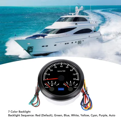 Obrázek produktu pro 3 v 1 85 mm otáčkoměr DC 9 až 32 V 8000 ot./min 8 16 V ukazatel napětí E 1/4 1/2 3/4 F hladina paliva 7barevné podsvícení pro obytné vozy jachty nákladní automobily černý ciferník luneta CX8299B
