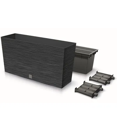 Produktbild von Blumenkasten Meißel Balkonkasten Pflanzkasten Anthrazit 77x23,5x40,6cm cm mit Topf Einsatz Pflanzkübel Einzigartiger Blumentopf Kunststoff