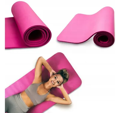 Zdjęcie produktu dla Różowa mata do ćwiczeń fitness joga gruba gimnastyczna 190x61x1,5cm siłownia