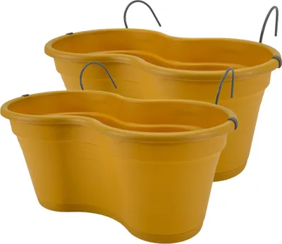 Produktbild von Blumenkasten für den Balkon, Hängekasten komplett – Ockergelb – 37 x 20 x 17 cm – 2 Stück