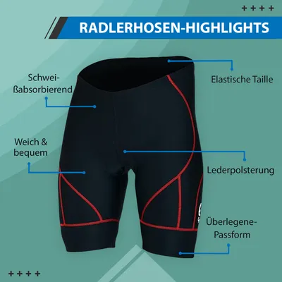 Produktbild von Radhose Fahrradhose Radlerhose Gepolsterte Coolmax (Polyesterfasern) Radler-Shorts Schwarz, Größe:M