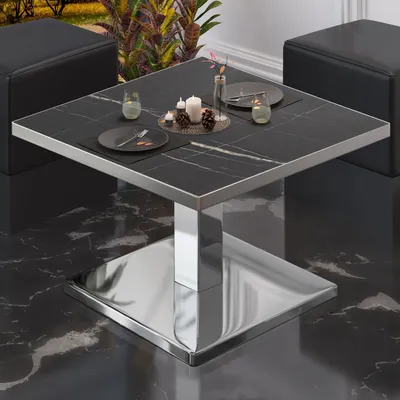 Produktbild von BM | Bistro Loungetisch | B:T:H 60 x 60 x 41 cm | Schwarz Marmor / Edelstahl | Bistro Tisch Loungetisch