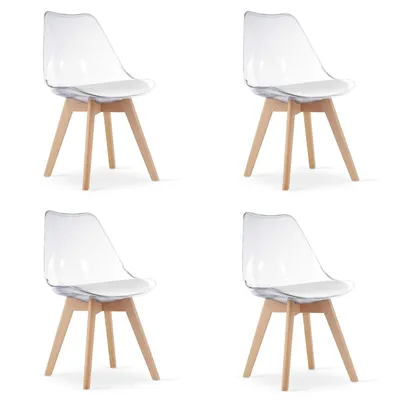 Produktbild von Home Collective 4er Set Esszimmerstuhl Stuhl Wohnzimmerstuhl 4x durchsichtig mit Kunststoffbeinen in natur,  bequemer & stabiler Schalenstuhl