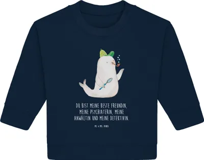 Produktbild von Mr. & Mrs. Panda Organic Baby Pullover Robbe Sherlock 24. - 36. Monat - French Navy - Geschenk, Lustige Sprüche, Bullover