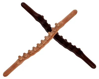 Produktbild von Gua Sha Massagestab mit zwei Reihen Perlen und Holzrolle für Rücken, Beine und Schultern