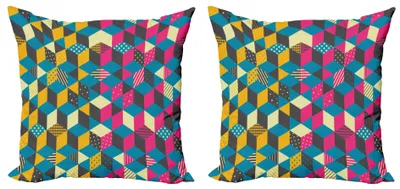 Obrázok produktu pre ABAKUHAUS Geometrická súprava obliečok na vankúš (2ks), zloženie z farebných štruktúrovaných blokov s bodkami a pruhmi, 40 x 40 cm, viacfarebná