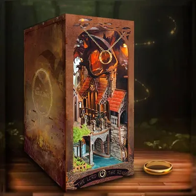 Zdjęcie produktu dla Miniaturowy domek Book Nook - Władca Pierścieni - Puzzle 3D - 227 elementów - Drewniany domek miniaturowy - z LED