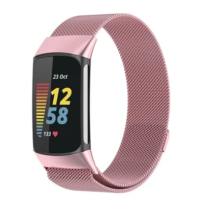 Image de Pour Fitbit Charge 6 / 5 Bracelet métallique en maille d'acier avec fermeture magnétique rose