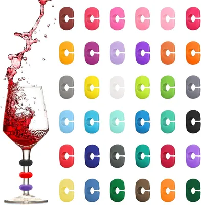 Image de Marqueurs pour verres - Lot de 36 - 36 couleurs de marqueurs pour verres à vin - Identificateurs réutilisables et multicolores pour verres à vin - Fêtes d'anniversaire - Anniversaires