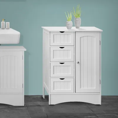 Obrázok produktu pre ML-Design kúpeľňová skrinka biela, 55x81x30 cm, kúpeľňová skrinka s 1 dverami, 4 zásuvky, MDF drevo