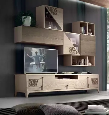 Zdjęcie produktu dla Szafka wisząca do salonu rtv lowboard drewniana brązowa meble tv nowe nowoczesne