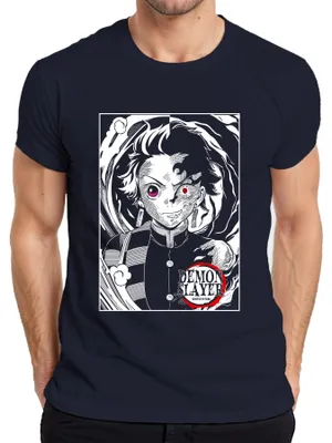 Zdjęcie produktu dla Koszulka męska Demon Slayer Tanjiro z anime Kimetsu no Yaiba, granatowy, L
