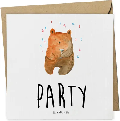 Produktbild von Mr. & Mrs. Panda Glückwunschkarte Bär Party - Weiß - Geschenk, Klappkarte, Geburtstag, Grußkarte, faltkarte, Feiern, anlasskarte, Mitbringsel, doppelkarte, Teddy