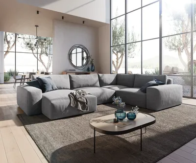 Produktbild von DELIFE Wohnlandschaft Lanzo XL 360x260 cm Mikrofaser Grau Recamiere variabel