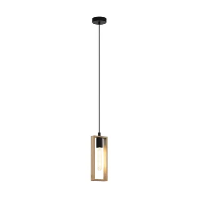 Produktbild von EGLO Pendellampe Littleton, Vintage Pendelleuchte im Industrial Design, Retro Hängelampe aus Stahl und Holz, Farbe: Schwarz, braun, Fassung: E27