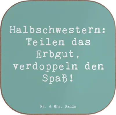 Produktbild von Mr. & Mrs. Panda Untersetzer für Gläser Spruch Halbschwester Freude - Meeresbrise - Geschenk, humorvolle Sprüche, Geschenke, Geschwisterbeziehung, Coaster, Glas