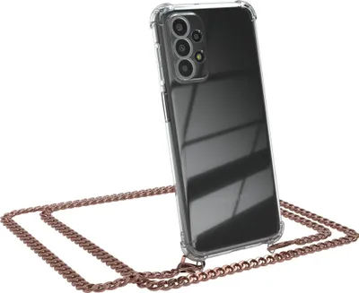 Produktbild von EAZY CASE Metall Handykette für Samsung Galaxy A23 5G, Handyhülle mit Umhängeband, Silikonhülle, Metallkette für Smartphone in Rosa