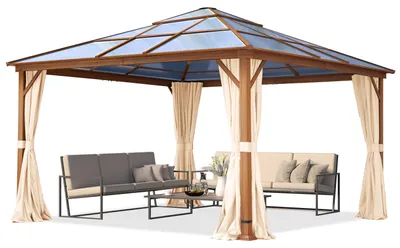 Produktbild von Gartenpavillon 4x4 m Holzoptik, ca 8 mm Polycarbonat-Dach, 4 Seitenteile in champagner