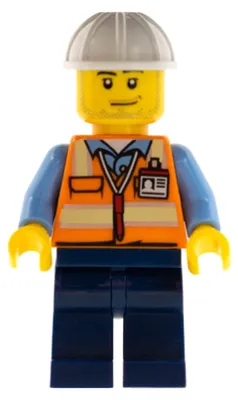 Productafbeelding van LEGO Minifiguur, Ruimtevaartingenieur, mannelijk, oranje vest, donkerblauwe benen (cty0557)