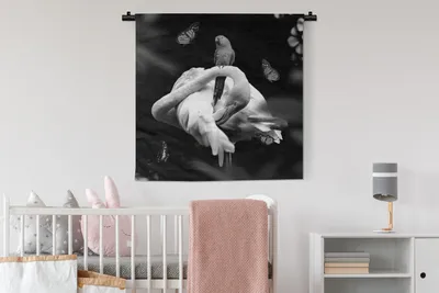 Produktbild von MuchoWow® Wandteppich Wandbehang Flamingo - Tiere - Natur - Schwarz - Weiß 90x90 cm Tapisserie Dekoration Wandtuch - Wandaufhänger