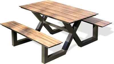 Produktbild von Gartentisch 6 Personen, Aluminium mit HPL Platte, Holzeffekt