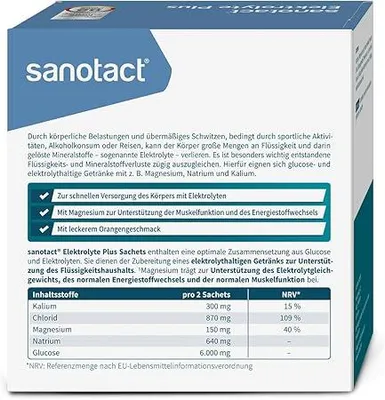 Produktbild von sanotact Elektrolyte Plus (160 Beutel) - Elektrolyt Pulver für Flüssigkeitshaushalt - Kalium & Magnesium für Elektrolytgleichgewicht - 100% Vegan