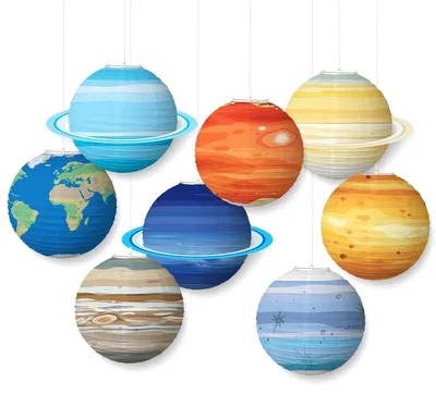 Produktbild von Solidchoice – Set aus 8 Papierlaternen mit Planetenmotiven für Feiern