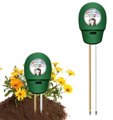 Produktbild von 3-in-1 Bodentester, Messgerät für Feuchtigkeit, Licht und pH, Bodenmessgerät für Rasen, Garten, Balkon und Blumen