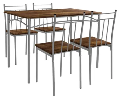 Produktbild von Esstisch mit 4 Stühlen, Vintage, 5-teiliges Set für 4 Personen, Holz, Stühle mit Metallbeinen, Küchentisch Set, Esszimmergarnitur, Sitzgruppe für Esszimmer, Wohnzimmer, Küche