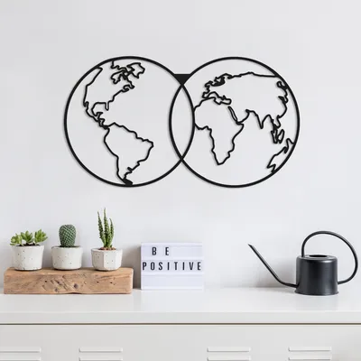 Immagine prodotto di Wallity, World- TNL1101, Nero, Altre decorazioni per la casa, 60 x 34 cm, 100% metallo (Spessore: 1