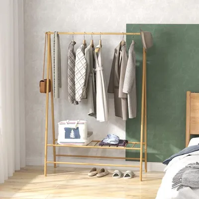 Immagine prodotto di Porta abiti in bambù - Autoportante, con ripiani e ganci, ideale per ingresso, soggiorno e camera da letto