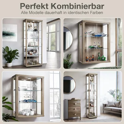Produktbild von K-Möbel Glasvitrine stehend in Sonoma Eiche (176x37x33 cm) mit 4 höhenverstellbaren Glasböden & LED - Standvitrine - Vitrinenschrank - Sammlervitrine