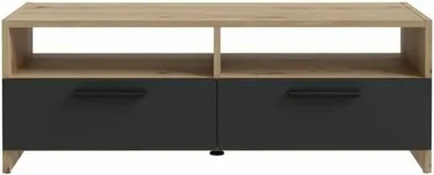 Image de Meuble TV en chêne et noir - 2 abattants + 2 niches - 95 x 36 x 34,5 cm