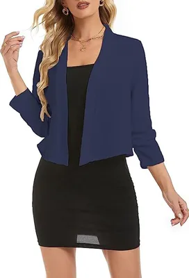 ASKSA Damen Bolero Chiffon Strickjacke Navy Blau XL