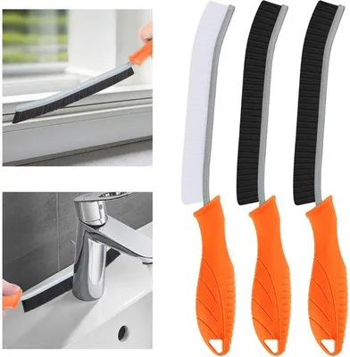 Productafbeelding van Ibenzoa® Reinigingsborstelset (3-delig) – Kunststof en roestvrij staal, smalle borstelkoppen voor smalle voegen, ergonomische, antislip handgreep