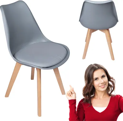 Zdjęcie produktu dla Nowoczesne krzesło z poduszką w stylu skandynawskim do salonu jadalni kuchni szare