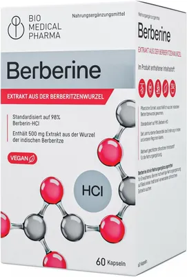 Produktbild von Berberin Kapseln 500mg – 98% Berberine HCl aus Berberis Aristata Wurzelextrakt – vegan, geruchsneutral, ohne Zusätze, labor (60 Kapseln)