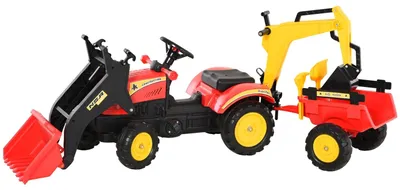 Produktbild von Trettraktor Mit Anhänger Tretbagger Traktor Mit Frontlader Kindertrettraktoren Ab 3 Jahre Bagger Kinder Stahl Kunststoff Rot 179 X 42 X 59 Cm