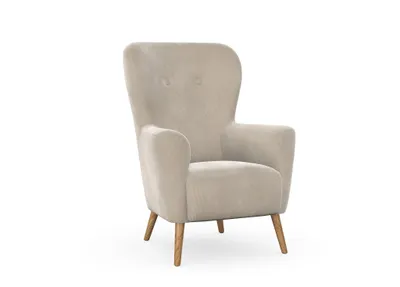 Produktbild von Ahne Ohrensessel, Massivholz- und Metallkonstruktion, Hohe Beine aus Eichenholz, gewachst, Cord-Stoff Scala Mud Hazel
