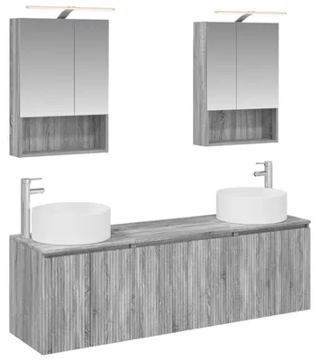 Image de Ensemble d'armoires de salle de bain vidaXL, 5 pièces, gris, bois de Sonoma