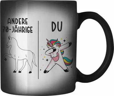 Produktbild von Trendation - 70. Geburtstag Frauen Farbwechsel Zauber-Tasse Einhorn Geschenk Geschenkidee 70er Geburtstag Mutter Mama (Schwarz)