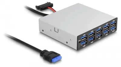 Obrázek produktu pro DeLOCK 3.5″ USB 5 Gbps přední panel 10 x USB Typ-A, USB pin header (19 pin), USB 3.2 Gen 1 (3.1 Gen 1) Type-A, 5000 Mbit/s, Černá, Šedá, Kov, 95 mm