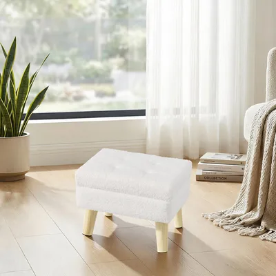 Produktbild von SONGMICS Sitzhocker mit Stauraum, Teddy-Fleece Aufbewahrungshocker, Fußhocker mit Holzbeinen, 40 x 30 x 29 cm, Weiß